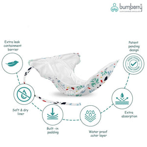 Bumberry New & Improved Smart Nappy | Holds Upto 3 Pees With Extra Absorbtion & 100% Leak Protection All in One Cloth Diaper - 5 Pcs - Kit 2