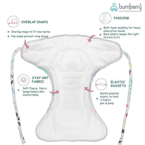 Bumberry New & Improved Smart Nappy | Holds Upto 3 Pees With Extra Absorbtion & 100% Leak Protection All in One Cloth Diaper - 5 Pcs - Kit 5