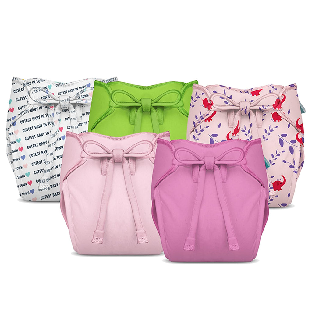 Bumberry New & Improved Smart Nappy | Holds Upto 3 Pees With Extra Absorbtion & 100% Leak Protection All in One Cloth Diaper - 5 Pcs - Kit 1