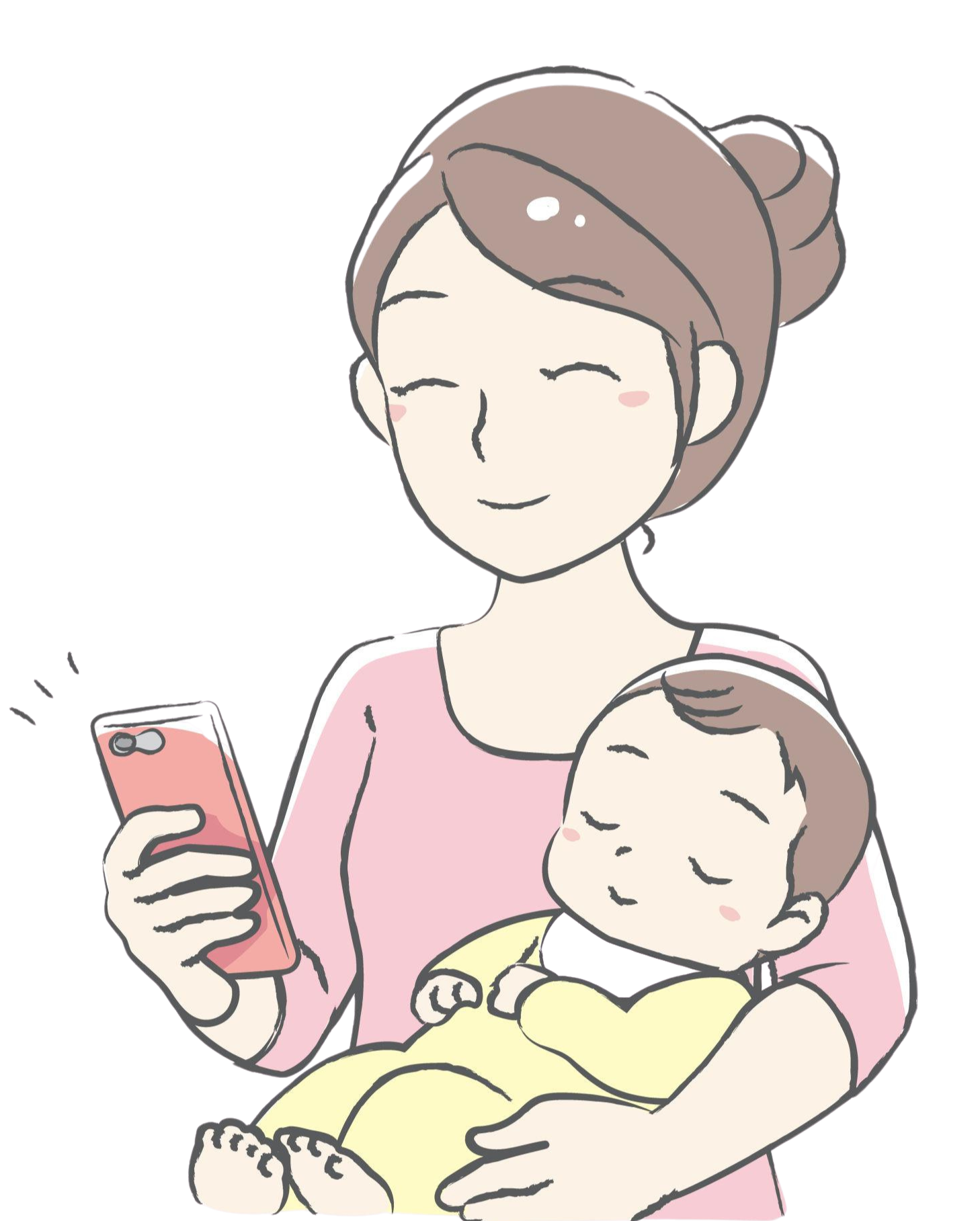 Parent holding baby and phone