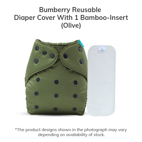 Bumberry Diaper Cover (Olive) + 1 bamboo insert