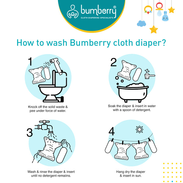 Bumberry Baby Pocket Diaper 2.0- Waterproof Reusable & Adjustable Cloth Diaper with leg gusset, wetfree lining & 2 extralong 100% cotton insert(6 -36 months, Mosaic)