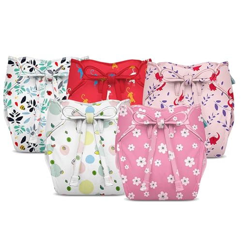 Bumberry New & Improved Smart Nappy for Just Borns (0-3 months)| Holds Upto 3 Pees With Extra Absorption & 100% Leak Protection All in One Reusable Cloth Diaper - 5 Piece Pack