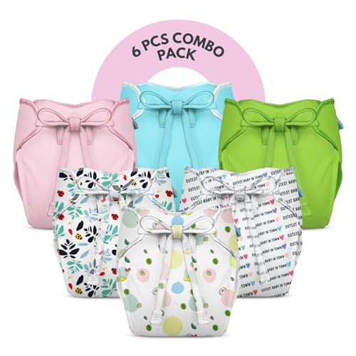 Bumberry Smart Nappy New Born Baby Diaper Combo For Babies (0-3 Months) (Pink, Baby Blue, Fruity Lime, deep Green, Cute Baby,Bugs Party, Pack of 6)