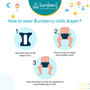 Bumberry Baby Pocket Diaper 2.0- Waterproof Reusable & Adjustable Cloth Diaper with leg gusset, wetfree lining & 2 extralong 100% cotton insert(6 -36 months, Fuzzy Fox)