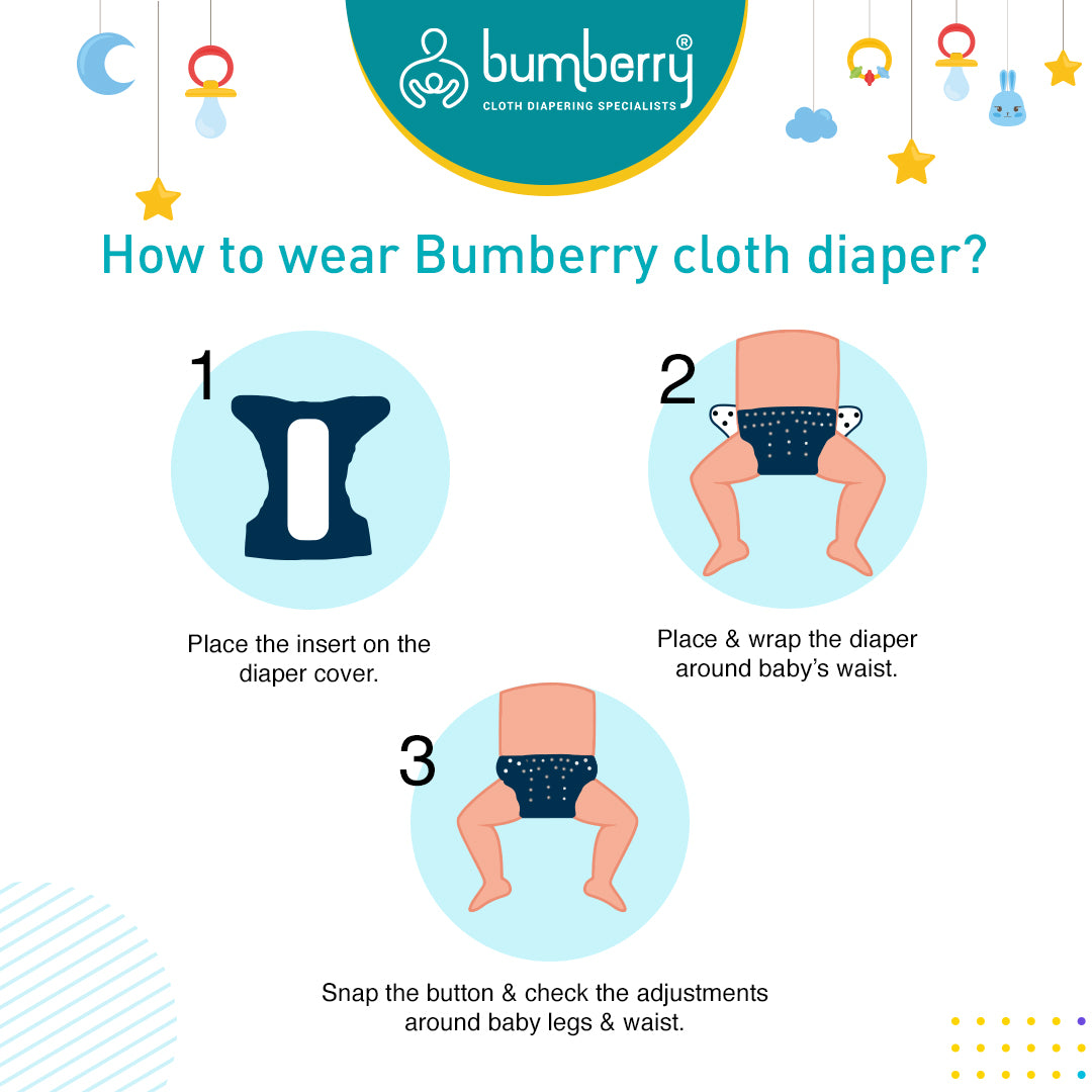 Bumberry Baby Pocket Diaper 2.0- Waterproof Reusable & Adjustable Cloth Diaper with leg gusset, wetfree lining & 2 extralong 100% cotton insert(13 -36 months, Baby Giraffe)