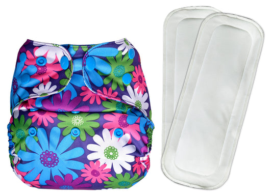 Diaper Cover (Purple Flowers) + Two Wet Free Insert