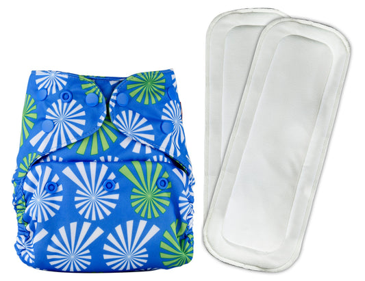 Diaper Cover (White Flowers on Blue) + Two Wet Free Insert