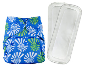 Bumberry Diaper Cover (White Flowers on Blue) + Two Wet Free Insert