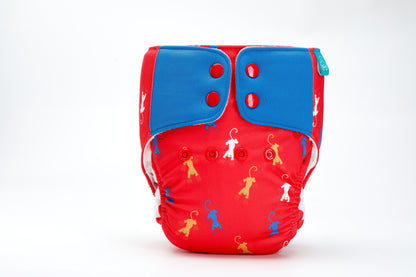 Bumberry Baby Pocket Diaper 2.0- Waterproof Reusable & Adjustable Cloth Diaper with leg gusset, wetfree lining & 2 extralong 100% cotton insert(13 -36 months, Catscape)