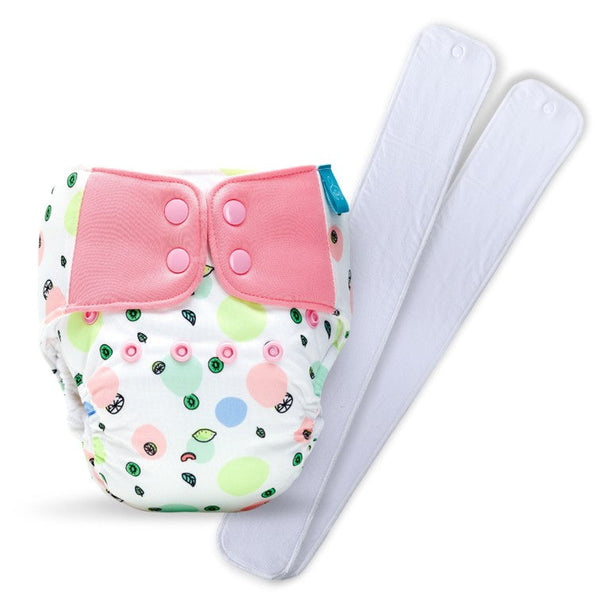 Bumberry Baby Pocket Diaper 2.0- Waterproof Reusable & Adjustable Cloth Diaper with leg gusset, wetfree lining & 2 extralong 100% cotton insert(6 -36 months, Fruityline)