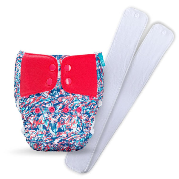 Bumberry Baby Pocket Diaper 2.0- Waterproof Reusable & Adjustable Cloth Diaper with leg gusset, wetfree lining & 2 extralong 100% cotton insert(6 -36 months, Splatter)