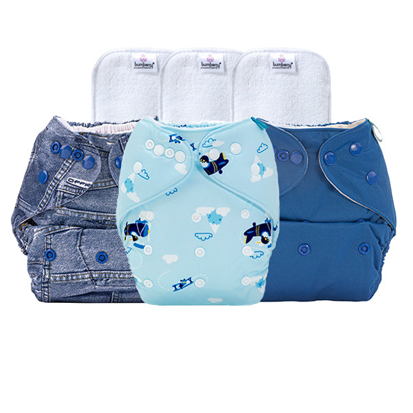 Pocket Diaper Active Baby Helicopter, Jeans, Deep blue combo