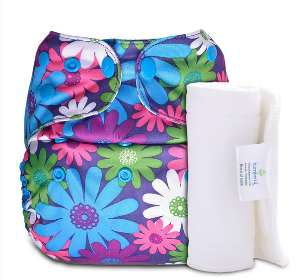 Bumberry Diaper Cover ( Purple Flowers) + 1 Wet free Insert