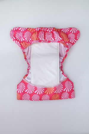 Bumberry Diaper Cover (White flowers on Pink) + 1 Wet free Insert